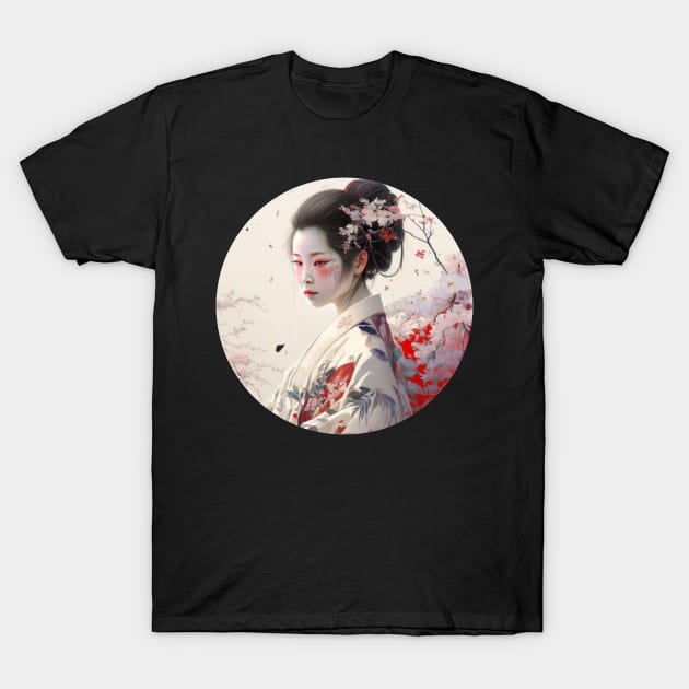 Aesthetic Japanese Art Geisha With Rose T-Shirt by KAWAIIBYHM